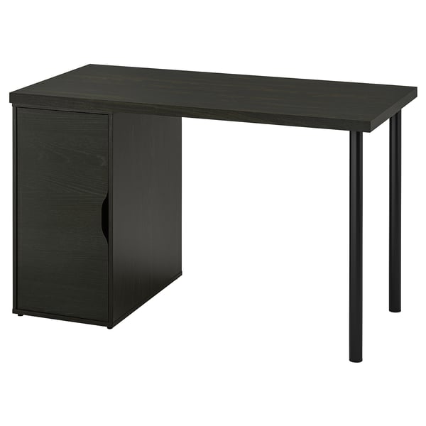 LAGKAPTEN black rectangular desk with metal legs & storage