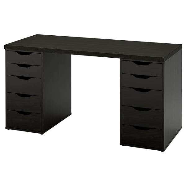 A black LAGKAPTEN desk with two storage units, each having multiple drawers.