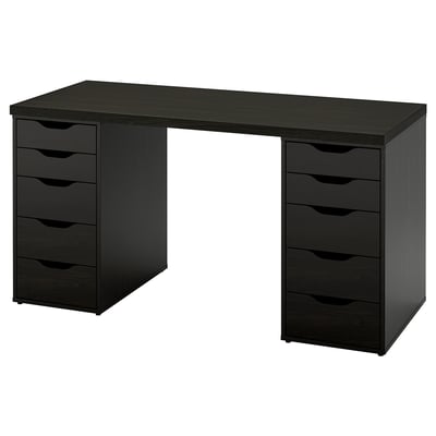 A black LAGKAPTEN desk with two storage units, each having multiple drawers.
