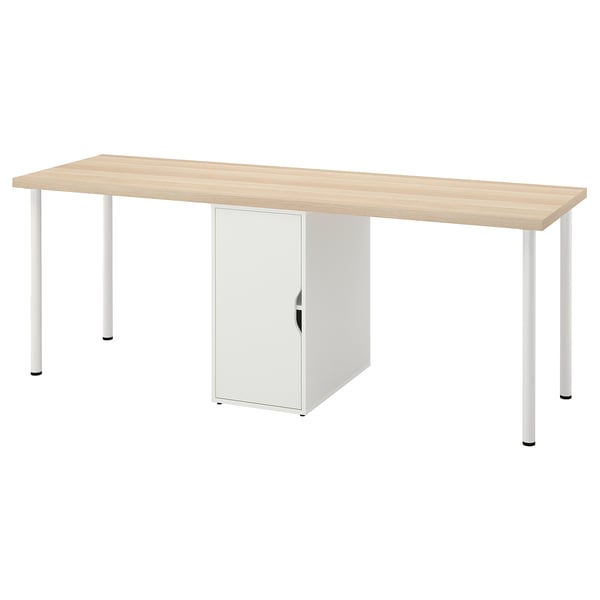 LAGKAPTEN desk: light wood top, white legs & cabinet, simple design, practical storage.