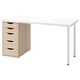 White LAGKAPTEN desk with light wood drawer unit and metal legs.