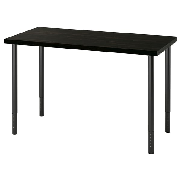 LAGKAPTEN desk: rectangular black top with adjustable metal legs.