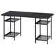 Black rectangular desk with two mesh shelves, sturdy metal frame. Modern, minimalist design, ideal for home or office.