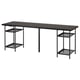 A black LAGKAPTEN desk. It a rectangular top with two black shelves supported by metal legs. The modern design offers ample storage and workspace.