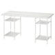 White metal desk with colourful tabletop and shelves.