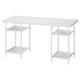 White LAGKAPTEN desk, rectangular, metal frame, two shelves.