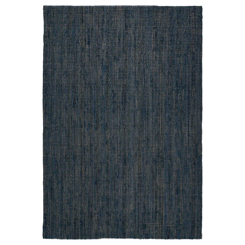 A dark blue LANDBANA rug, rectangular, with natural jute material.