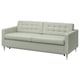 Modern grey sofa with chrome legs, upholstered in recycled fabric, tufted backrest, clean lines.