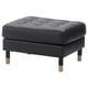 LANDSKRONA black leather ottoman, square, tufted design, wooden legs.