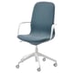 LÅNGFJÄLL office chair, teal fabric, white frame, adjustable height & tilt, armrests, 5 casters.