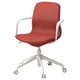 LÅNGFJÄLL office chair, red fabric, white frame, adjustable, ergonomic design.