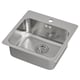 Stainless steel kitchen sink by ikea, square shape, single bowl with drainage area, shiny silver color, and modern design.