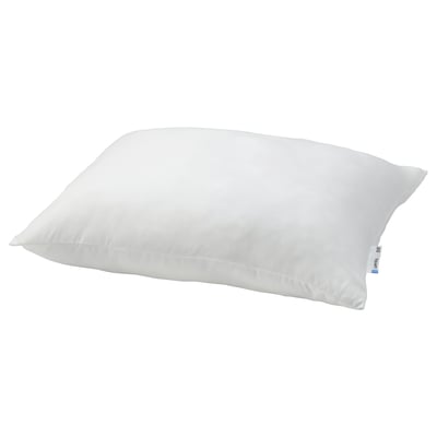A white, square-shaped pillow with a smooth microfiber cover, soft, and plump, designed for comfort.