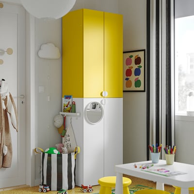 LASTARE Storage combination, white/yellow, 60x42x200 cm