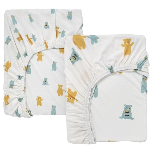 LEN Fitted sheet for cot, white bear pattern, 60x120 cm