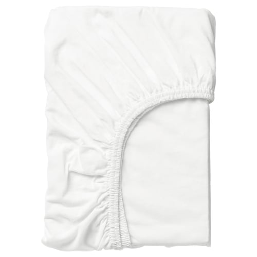 Folded white cotton sheet, crisp edges, neatly presented.