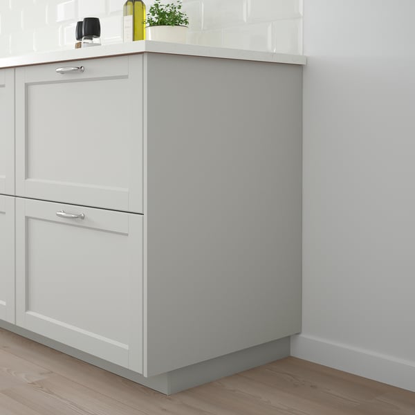 Modern grey LERHYTTAN kitchen cabinet. White eucalyptus, birch, particleboard. Classic design, solid frame. Tall, slim size. Clean, minimalist look.