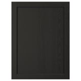 Black wooden cabinet door with a solid wood frame and bevelled edges. A traditional design with a veneer panel.