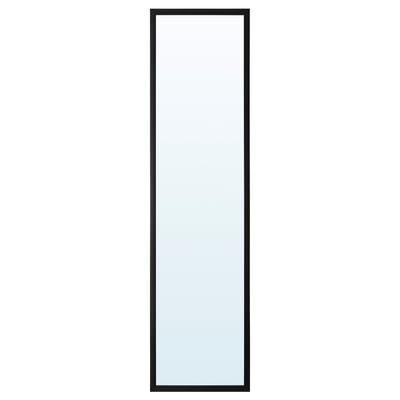 A vertical mirror with a sleek black frame. Its suitable for various rooms and can be hung in different orientations.