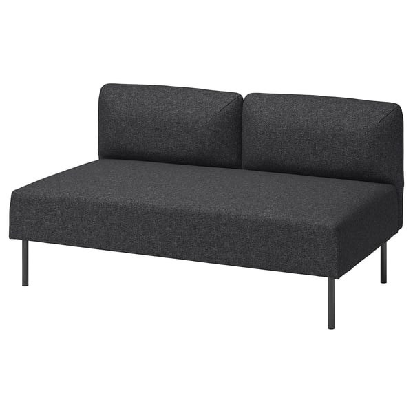 LILLEHEM, dark grey modern sofa, sleek and minimalist design, plush cushions, metal legs, versatile seating solution.