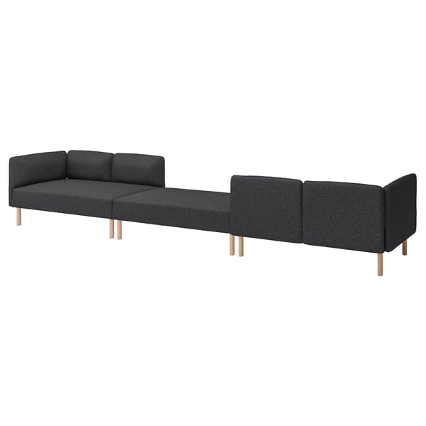 A modern, dark grey LILLEHEM modular sofa. It clean lines, a high back, and wooden legs, designed for easy cleaning and customization.