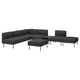 Modern grey fabric LILLEHEM sectional sofa set. Clean, minimal design with metal legs. Includes corner unit, chairs, ottoman, and side table.