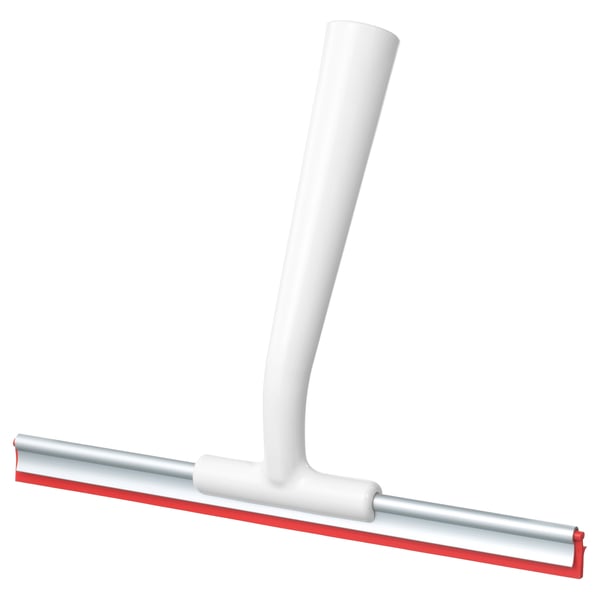 A white LILLNAGGEN squeegee with a red blade, featuring a bevelled handle and an anodized aluminium body.