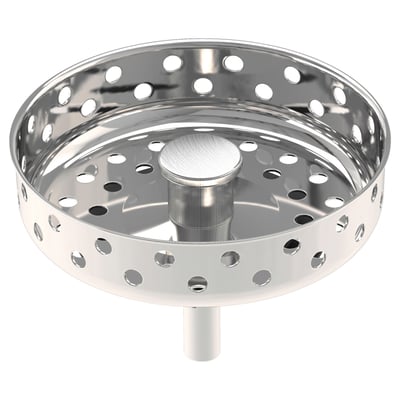 LILLVIKEN chrome sink stopper. Round, metallic, with perforated design.