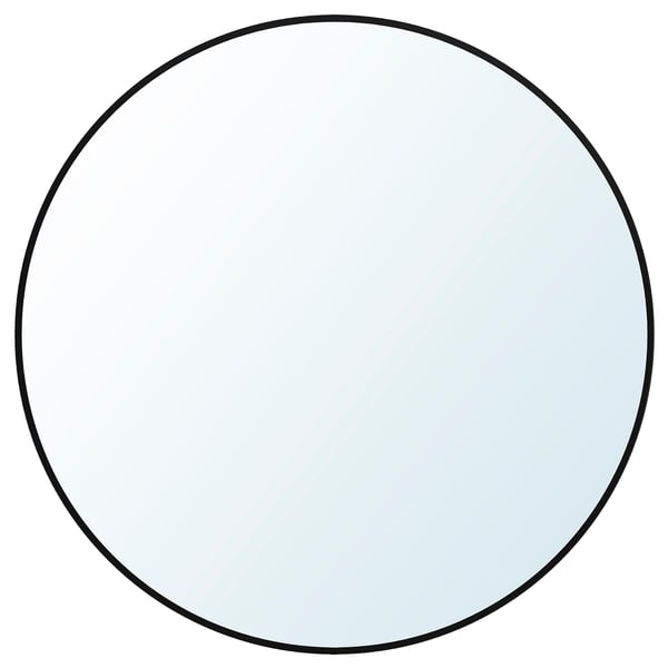 LINDBYN round mirror with black frame, sleek design, suitable for any room.