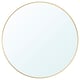 A gold-framed, round mirror with a sleek and elegant design.