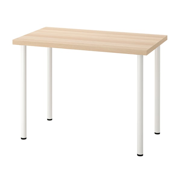 LINNMON wooden desk with white legs. Modern, rectangular, and practical design.
