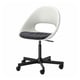 LOBERGET white office chair with adjustable height, dark fabric seat. Modern sleek design, five wheels for easy movement.