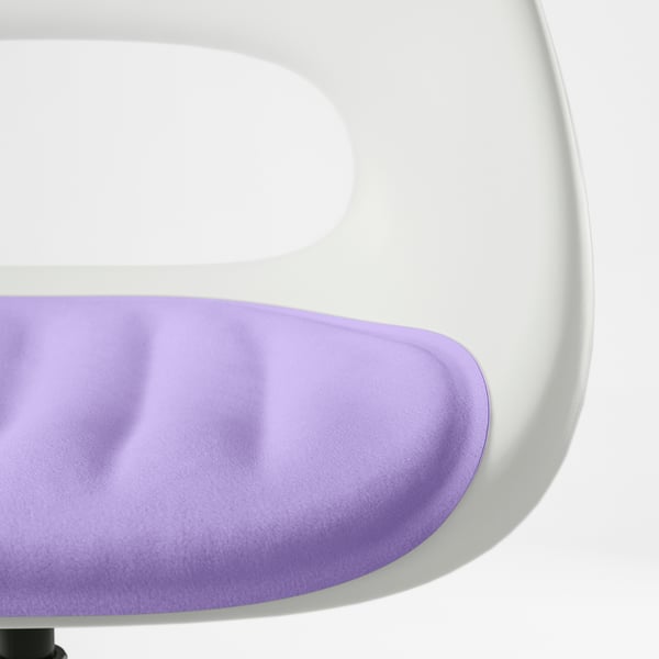 Close-up of white and lavender chair, smooth fabric, modern design.