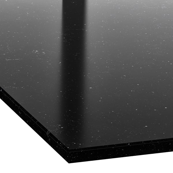Sleek, black, speckled glass worktop; durable, resistant, custom-made.