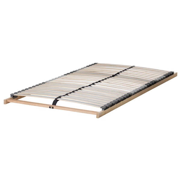 LÖNSET slatted bed base, light wood, supportive, curved slats, 5 comfort zones.