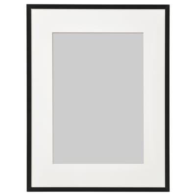 Black picture frame with white mat, rectangular, plain design, suitable for various sizes.