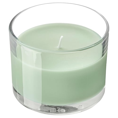 LOTSFÅGEL Scented candle in glass, Apple light green, 20 hr