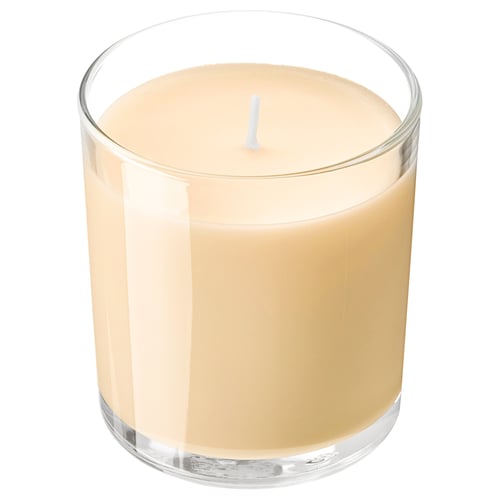 LOTSFÅGEL Scented candle in glass, Peach light orange, 40 hr