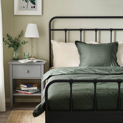 LUKTVICKER Duvet cover and 2 pillowcases, dark green, 240x220/50x60 cm