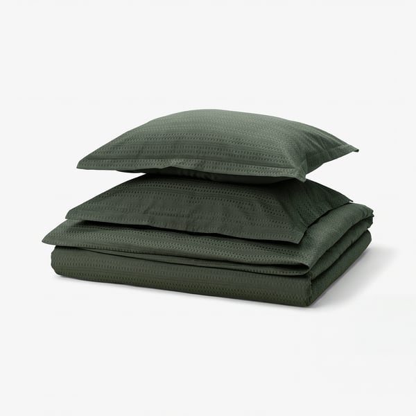 LUKTVICKER Duvet cover and 2 pillowcases, dark green, 200x200/50x60 cm