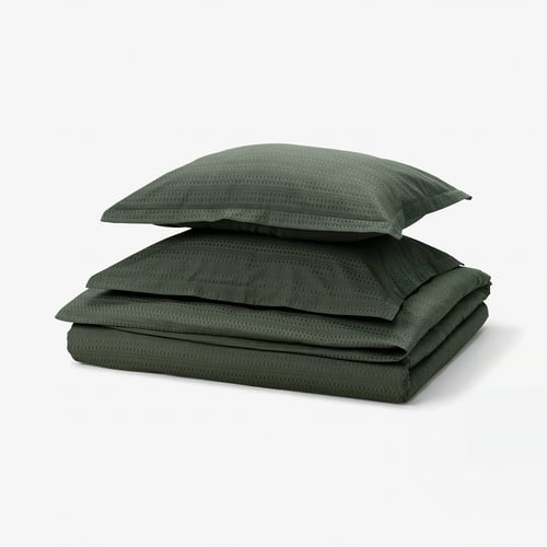 LUKTVICKER Duvet cover and 2 pillowcases, dark green, 200x200/50x60 cm