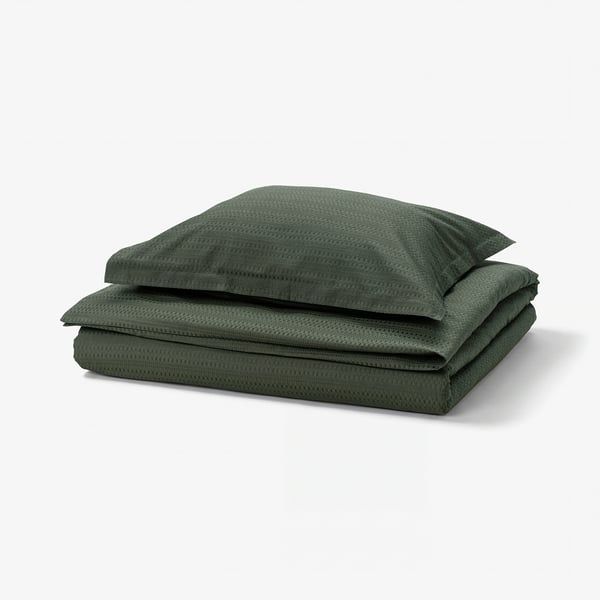 LUKTVICKER Duvet cover and pillowcase, dark green, 150x200/50x60 cm