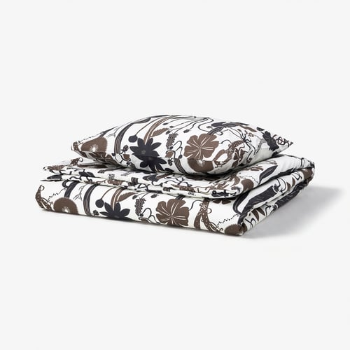 LUNDSKAFTING Duvet cover and pillowcase, white/black/brown, 150x200/50x60 cm