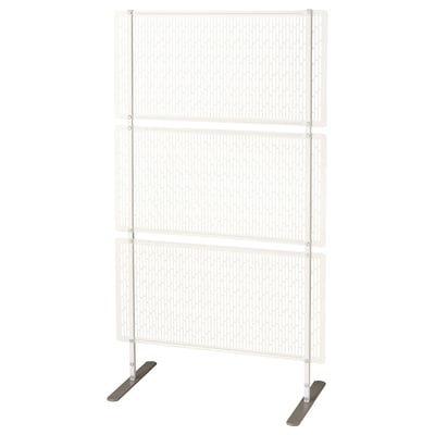 LUNGÖN privacy screen: white, 3-panel metal divider with angled legs for outdoor/indoor use.