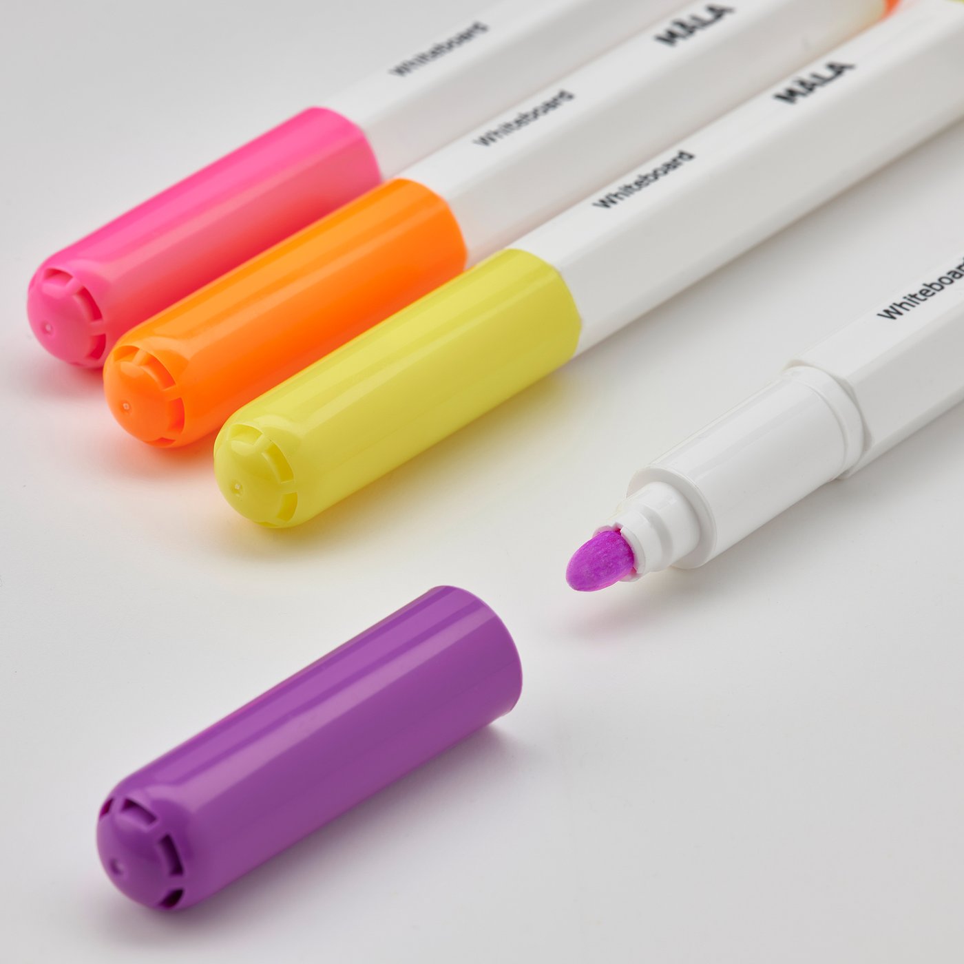 Brightly coloured whiteboard markers with soft grips, perfect for kids creative fun.