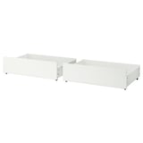 Two white, rectangular MALM storage boxes with smooth edges and sturdy construction, ideal for under-bed or furniture storage.