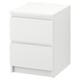 MALM white 2-drawer bedside table, sleek modern design, smooth acrylic finish.