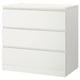 White MALM dresser, 3-drawer, square, smooth finish.