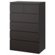 A black MALM chest of drawers with six drawers, made of wood veneer, featuring a sleek and modern design.