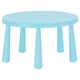 Light blue round childrens table, conical legs, plastic.